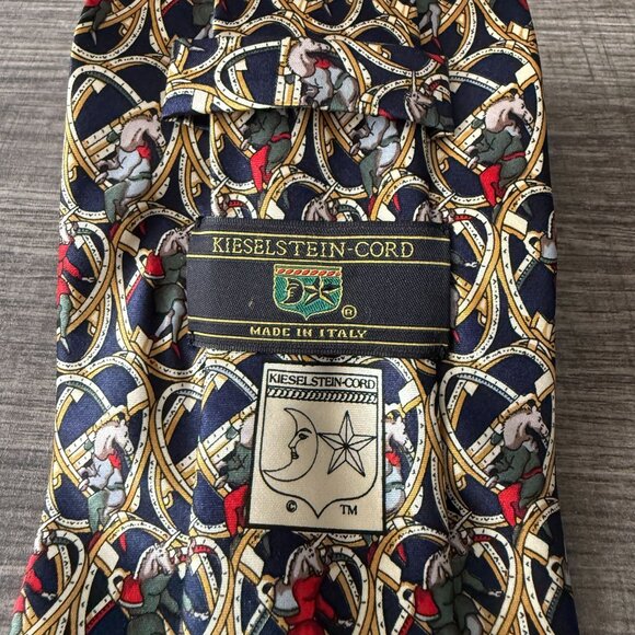 Kieselstein-Cord Mens All Silk Tie Equestrian Unicorn Head Dancing Men Pattern - Picture 6 of 9
